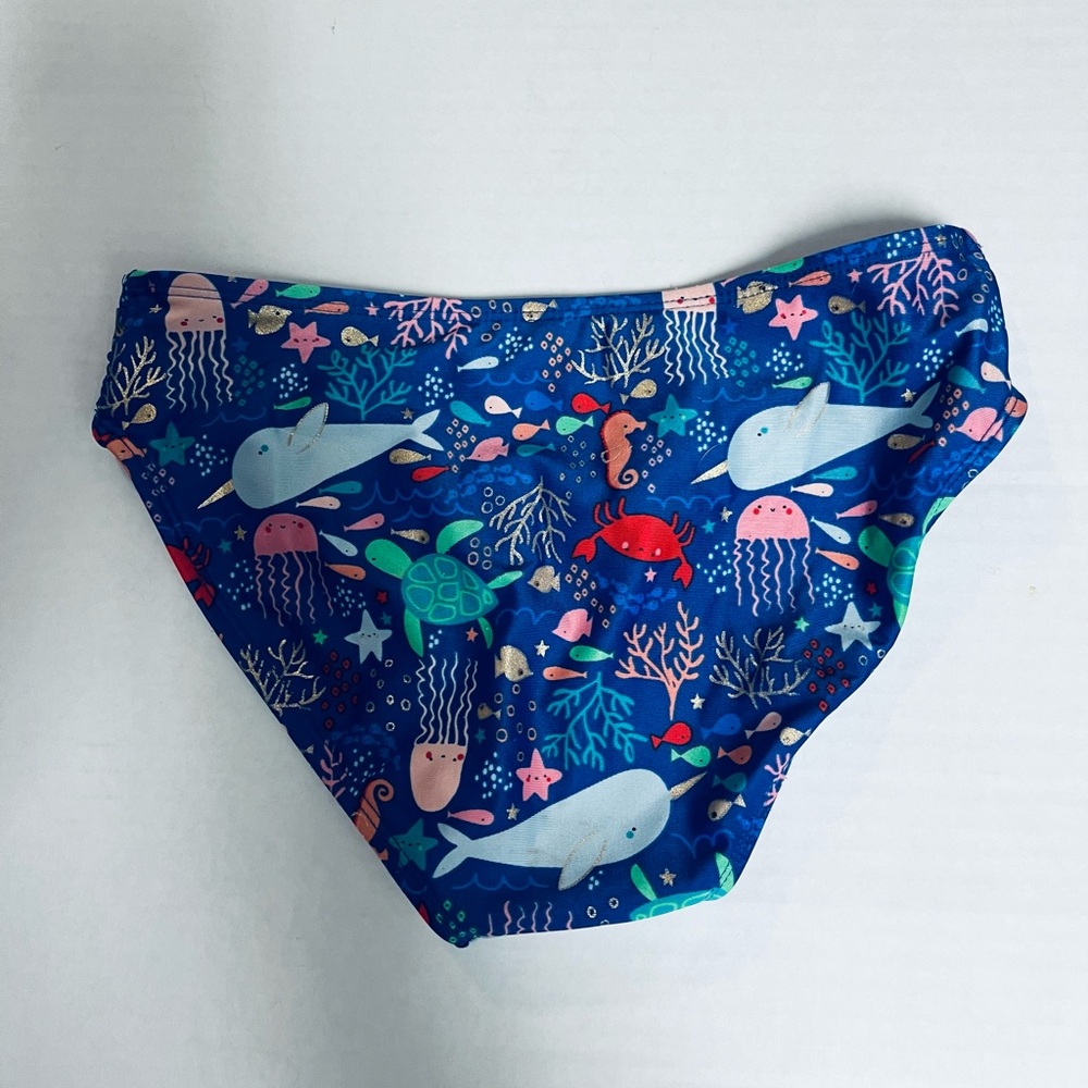 Cat & Jack Girls Blue Bikini with Ocean Print and Ruffles.        SIZE L (10-12) - Picture 6 of 12